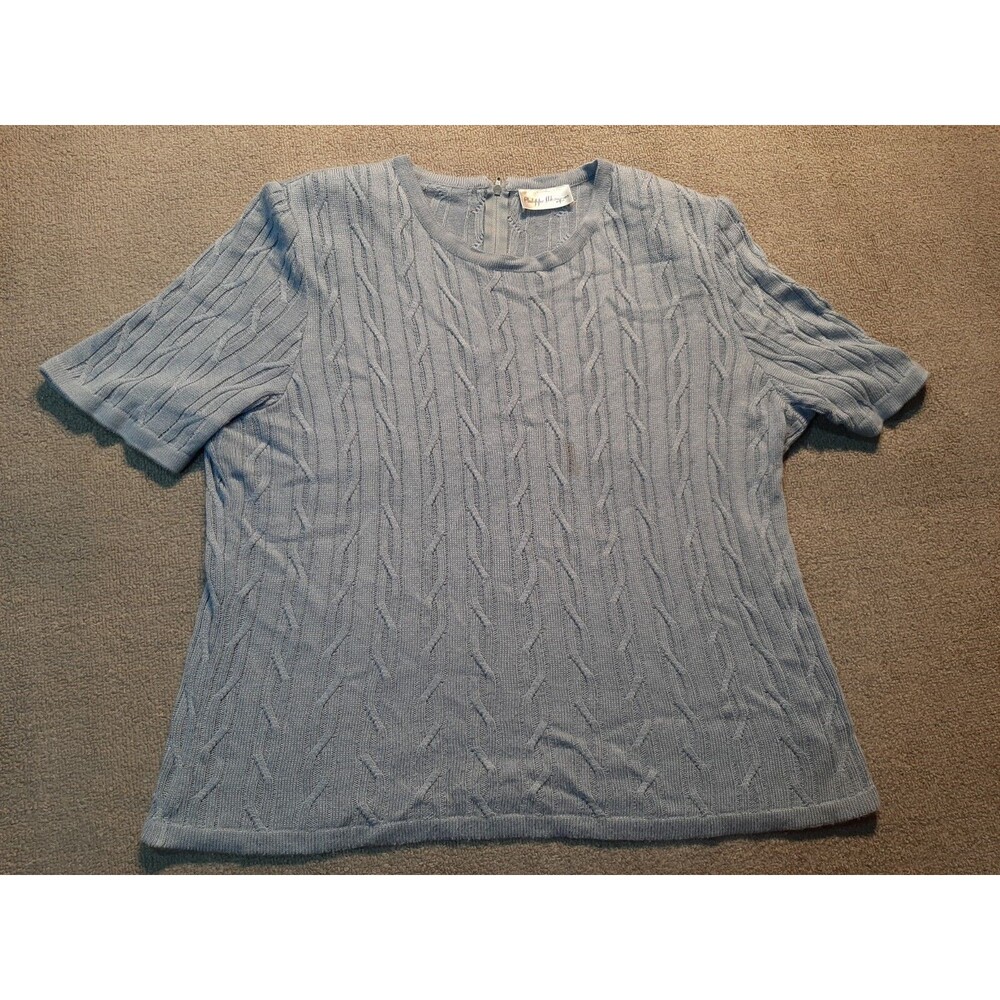 Philippe Marques Womens size 14 Sweater Short Sleeve Blue 1/4 zip back Knit USA